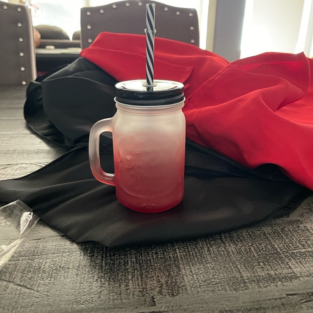 Frosted Glass Mug with Black Lid and Straw, New 16oz, Perfect for gifting